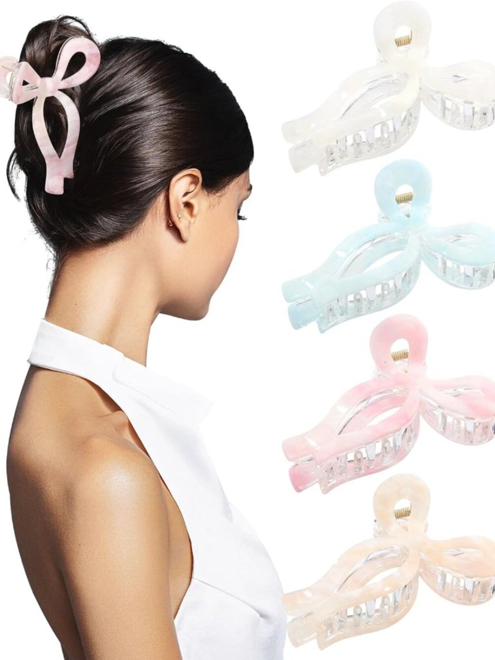 4Pcs Large Acrylic Bow Claw Clips for Thick Hair - Sturdy, Smooth Teeth, Secure